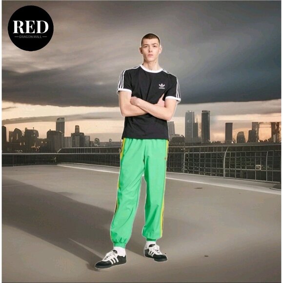 Adidas Originals Warm Up Retro Track Pants Green Yellow KA4579 - Men's Size M - Picture 2 of 7